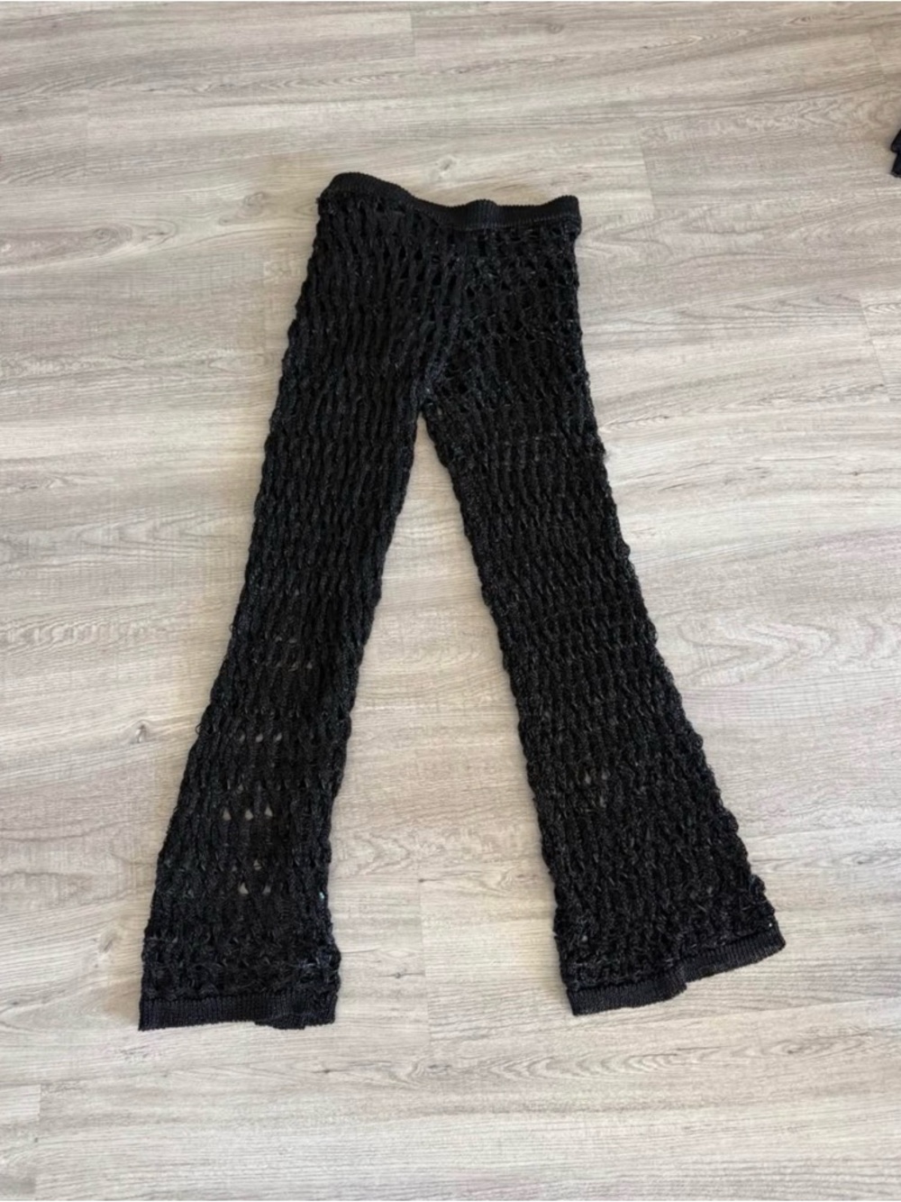 Zara Black Open-Knit Flared Pants